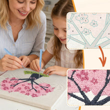 Laden Sie das Bild in den Galerie-Viewer, Punch Needle mit Rahmen - Kirschbaum mit Eulen