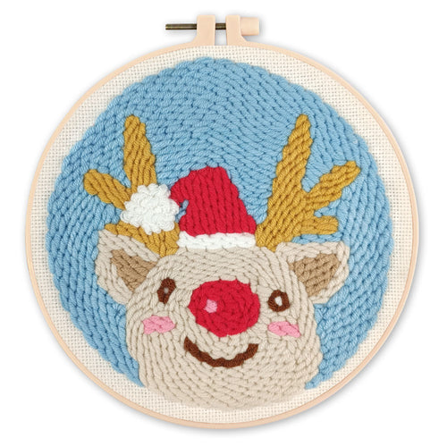 Punch Needle set Rentier mit roter Nase