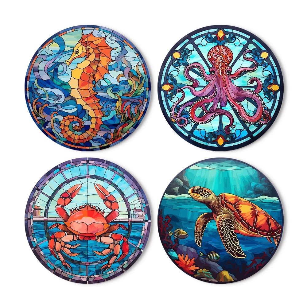 Malen nach Zahlen 20 cm Tischsets (4 Stück) - Meeresbewohner