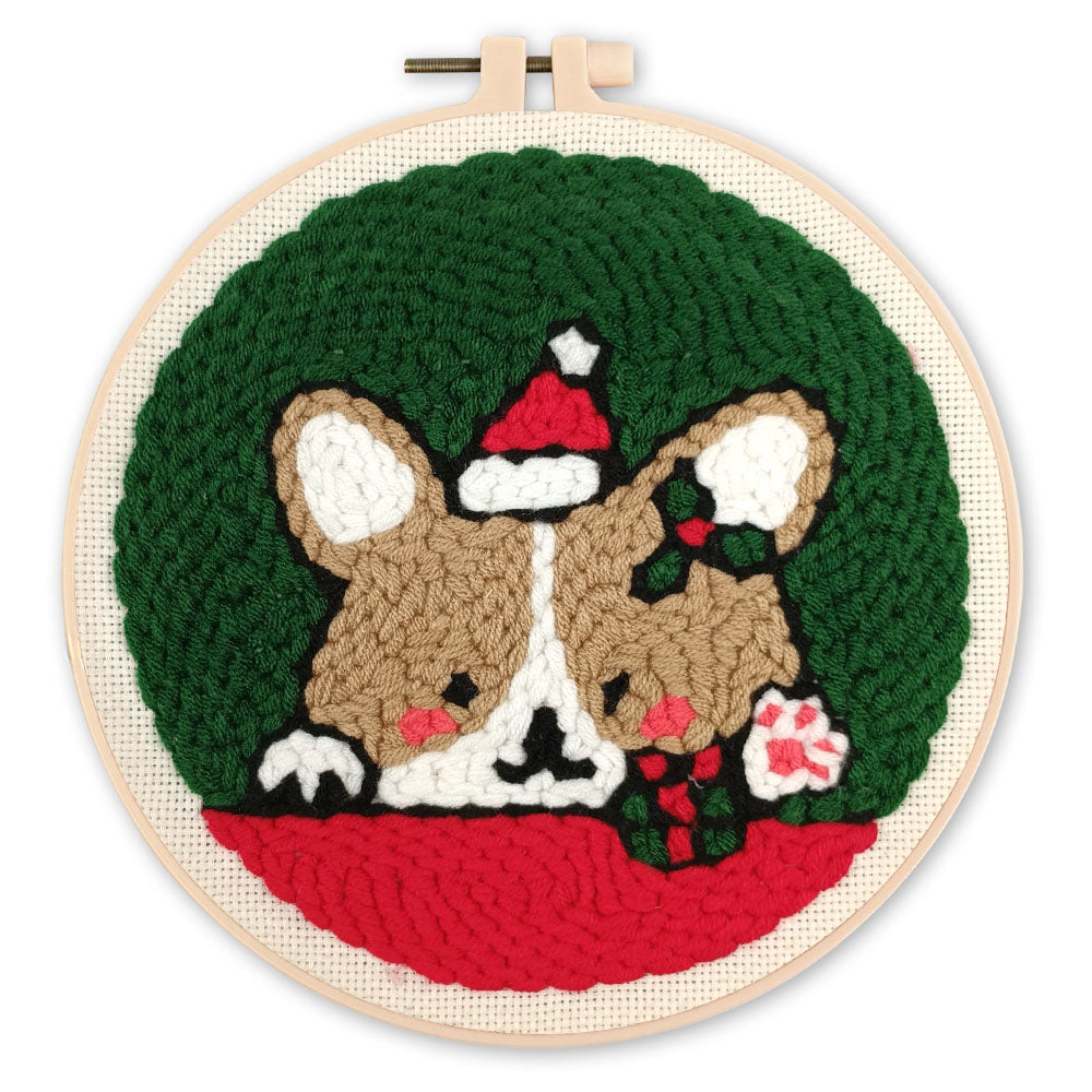 Punch Needle set Hund mit Weihnachtsmannmütze