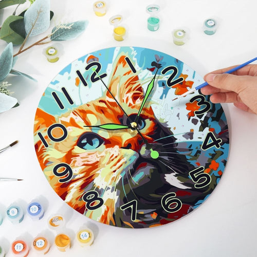 Malen nach Zahlen Uhr - Neugierige Katze