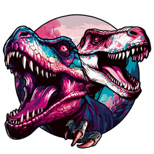 2D Holzpuzzle – Rosa Zwilling-Dinosaurier