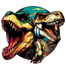 Laden Sie das Bild in den Galerie-Viewer, 2D Holzpuzzle – Zwillings-Hipster-Dinosaurier