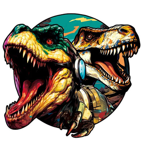 2D Holzpuzzle – Zwillings-Hipster-Dinosaurier