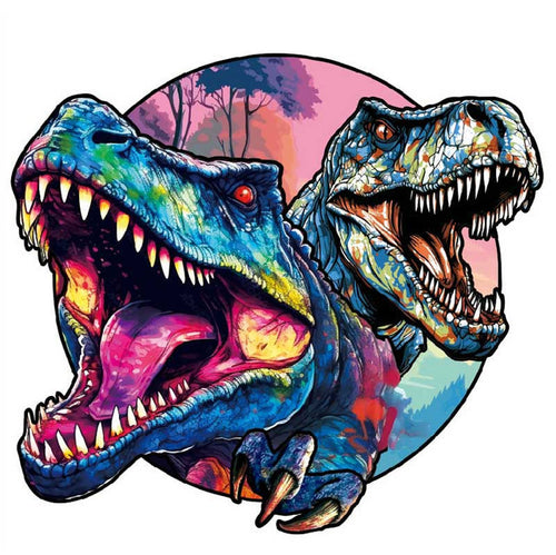 2D Holzpuzzle – Coole Zwillingsdinosaurier
