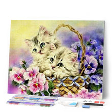 Laden Sie das Bild in den Galerie-Viewer, Diamond Painting | Diamond Painting - Two Cats and Flowers | animals cats Diamond Painting Animals flowers | FiguredArt