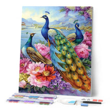 Laden Sie das Bild in den Galerie-Viewer, Diamond Painting – Pfauen und Blumen am See
