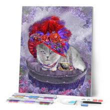 Laden Sie das Bild in den Galerie-Viewer, Diamond Painting | Diamond Painting - Cat with Hat and Necklace | animals cats Diamond Painting Animals | FiguredArt