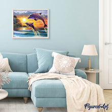 Laden Sie das Bild in den Galerie-Viewer, Diamond Painting | Diamond Painting - Dolphins at sunrise | animals Diamond Painting Animals dolphins | FiguredArt