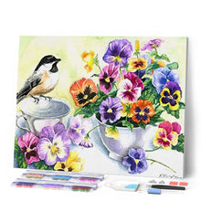 Laden Sie das Bild in den Galerie-Viewer, Diamond Painting – Blumen und kleiner Vogel