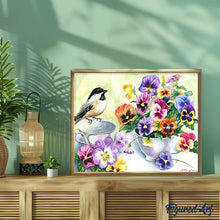 Laden Sie das Bild in den Galerie-Viewer, Diamond Painting – Blumen und kleiner Vogel