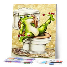 Laden Sie das Bild in den Galerie-Viewer, Diamond Painting – Frosch in Toilette – 40 x 50 cm auf Keilrahmen gespannt | Figured'Art
