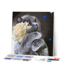 Laden Sie das Bild in den Galerie-Viewer, Diamond Painting | Diamond Painting - Cat and White Rose | animals cats Diamond Painting Animals Diamond Painting Landscapes landscapes |