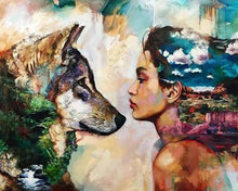 Laden Sie das Bild in den Galerie-Viewer, Diamond Painting, Junge Frau und Wolf