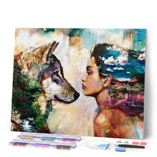 Laden Sie das Bild in den Galerie-Viewer, Diamond Painting | Diamond Painting - Young Woman and Wolf | animals Diamond Painting Animals Diamond Painting Romance rabbits romance |
