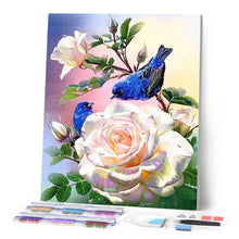 Laden Sie das Bild in den Galerie-Viewer, Diamond Painting – Weiße Blumen und blaue Vögel