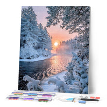 Laden Sie das Bild in den Galerie-Viewer, Diamond Painting – Fluss in der Mitte des Waldes im Winter
