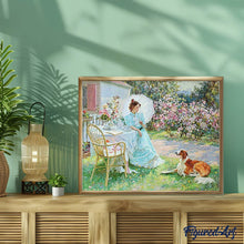 Laden Sie das Bild in den Galerie-Viewer, Diamond Painting – Frau mit Hund im Garten | Figured'Art