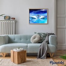 Laden Sie das Bild in den Galerie-Viewer, Diamond Painting – Schwäne und Herz unter dem Mond