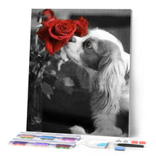 Laden Sie das Bild in den Galerie-Viewer, Diamond Painting | Diamond Painting - Dog and Rose | animals Diamond Painting Animals Diamond Painting Flowers dogs flowers | FiguredArt
