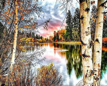 Laden Sie das Bild in den Galerie-Viewer, Diamond Painting, Birken und See
