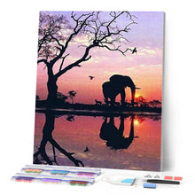 Laden Sie das Bild in den Galerie-Viewer, Diamond Painting | Diamond Painting - Elephant and Sunset Sun | animals Diamond Painting Animals elephants | FiguredArt