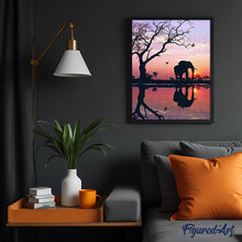 Laden Sie das Bild in den Galerie-Viewer, Diamond Painting | Diamond Painting - Elephant and Sunset Sun | animals Diamond Painting Animals elephants | FiguredArt
