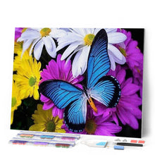 Laden Sie das Bild in den Galerie-Viewer, Diamond Painting | Diamond Painting - Blue Butterfly and Flowers | animals butterflies Diamond Painting Animals flowers | FiguredArt