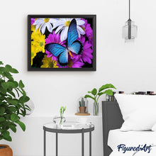 Laden Sie das Bild in den Galerie-Viewer, Diamond Painting | Diamond Painting - Blue Butterfly and Flowers | animals butterflies Diamond Painting Animals flowers | FiguredArt