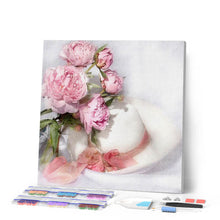 Laden Sie das Bild in den Galerie-Viewer, Diamond Painting | Diamond Painting - White Hat and Flowers | Diamond Painting Flowers flowers | FiguredArt