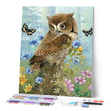 Laden Sie das Bild in den Galerie-Viewer, Diamond Painting | Diamond Painting - Owl and Butterflies | animals butterflies Diamond Painting Animals owls | FiguredArt