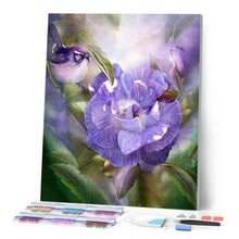 Laden Sie das Bild in den Galerie-Viewer, Diamond Painting | Diamond Painting - Purple Flower and Bird | animals birds Diamond Painting Animals Diamond Painting Flowers flowers |