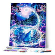 Laden Sie das Bild in den Galerie-Viewer, Diamond Painting | Diamond Painting - Dolphins and Enchanted River | animals Diamond Painting Animals Diamond Painting Landscapes dolphins