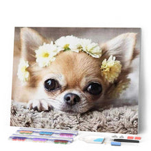 Laden Sie das Bild in den Galerie-Viewer, Diamond Painting | Diamond Painting - Small Dog and Flowers Wreath | animals Diamond Painting Animals dogs flowers | FiguredArt