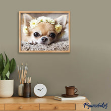 Laden Sie das Bild in den Galerie-Viewer, Diamond Painting | Diamond Painting - Small Dog and Flowers Wreath | animals Diamond Painting Animals dogs flowers | FiguredArt