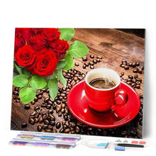 Laden Sie das Bild in den Galerie-Viewer, Diamond Painting | Diamond Painting - Coffee and Roses bouquet | Diamond Painting Flowers Diamond Painting kitchen flowers kitchen |