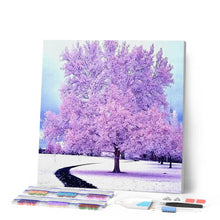 Laden Sie das Bild in den Galerie-Viewer, Diamond Painting | Diamond Painting - Pink Tree in the Snow | Diamond Painting Landscapes landscapes trees winter | FiguredArt
