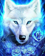 Laden Sie das Bild in den Galerie-Viewer, Diamond Painting, Wolf und blaue Rosen