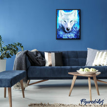 Laden Sie das Bild in den Galerie-Viewer, Diamond Painting | Diamond Painting - Wolf and Blue Roses | animals Diamond Painting Animals | FiguredArt