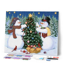 Laden Sie das Bild in den Galerie-Viewer, Diamond Painting | Diamond Painting - Snowmen and Christmas tree | animals christmas Diamond Painting Animals winter | FiguredArt