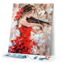 Laden Sie das Bild in den Galerie-Viewer, Diamond Painting – Violinistin im roten Kleid