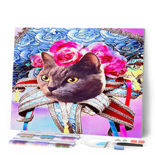 Laden Sie das Bild in den Galerie-Viewer, Diamond Painting – Mardigras Katze – 40 x 50 cm auf Keilrahmen gespannt | Figured'Art
