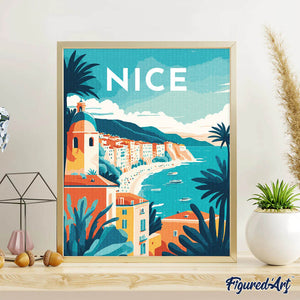 Diamond Painting – Reiseplakat Nizza – 40 x 50 cm auf Keilrahmen gespannt