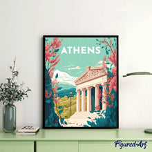Laden Sie das Bild in den Galerie-Viewer, Diamond Painting – Reiseplakat Athen – 40 x 50 cm auf Keilrahmen gespannt