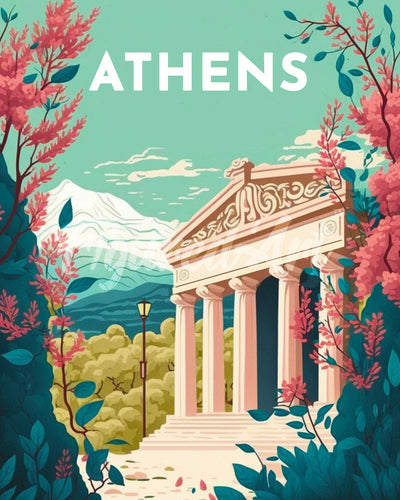 Diamond Painting – Reiseplakat Athen – 40 x 50 cm auf Keilrahmen gespannt