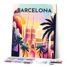 Laden Sie das Bild in den Galerie-Viewer, Diamond Painting – Reiseplakat Barcelona – 40 x 50 cm auf Keilrahmen gespannt