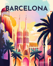 Laden Sie das Bild in den Galerie-Viewer, Diamond Painting – Reiseplakat Barcelona – 40 x 50 cm auf Keilrahmen gespannt