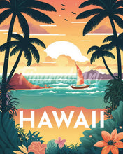 Laden Sie das Bild in den Galerie-Viewer, Diamond Painting – Reiseposter Hawaii – 40 x 50 cm auf Keilrahmen gespannt