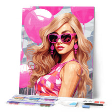 Laden Sie das Bild in den Galerie-Viewer, Diamond Painting – Rosa Ballons und die Diva – 40 x 50 cm auf Keilrahmen gespannt