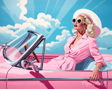 Laden Sie das Bild in den Galerie-Viewer, Diamond Painting - Diva in einem rosa Retro-Auto